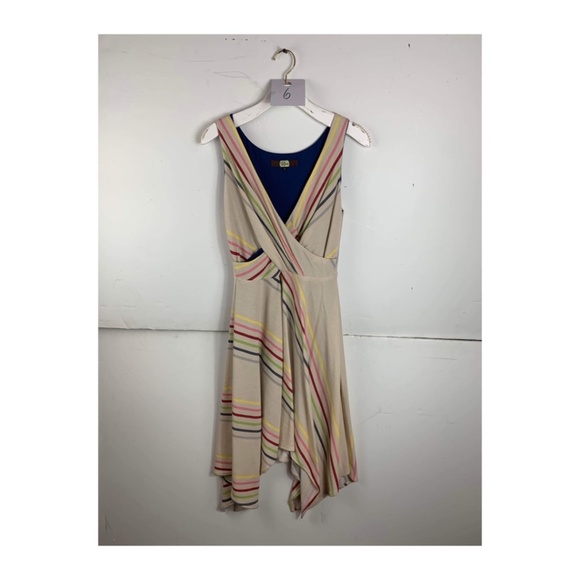 Anthropologie Eva Franco Stripes Sleeveless V-neckline Midi Asymmetrical Dress - Picture 1 of 2
